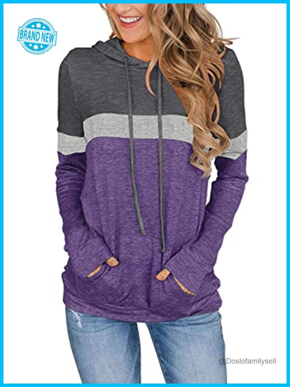 Women's Color Block Hoodie Long Sleeve Pullover Sweatshirt Casual Top